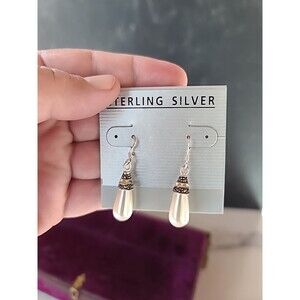 NWT Sterling Silver Dangling Faux Pearl Earrings
